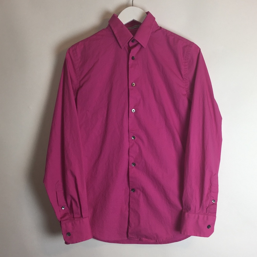 1MX Men's Fitted Long Sleeve Button Up Pink Small